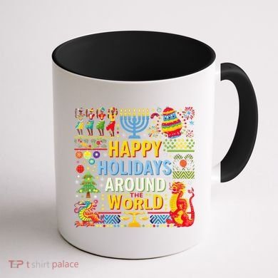 Happy Holidays Around A World Multicultural Celebration Coffee Mug back