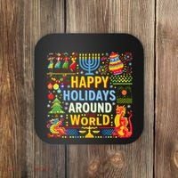 Happy Holidays Around A World Multicultural Celebration Coaster thumb 0