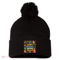 Happy Holidays Around A World Multicultural Celebration Pom Pom 12in Knit Beanie thumb 0