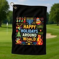 Happy Holidays Around A World Multicultural Celebration Golf Towel thumb 1