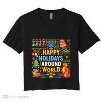 Happy Holidays Around A World Multicultural Celebration Women's Crop Top Tee thumb 0