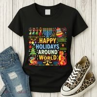 Happy Holidays Around A World Multicultural Celebration Women's T-Shirt thumb 3