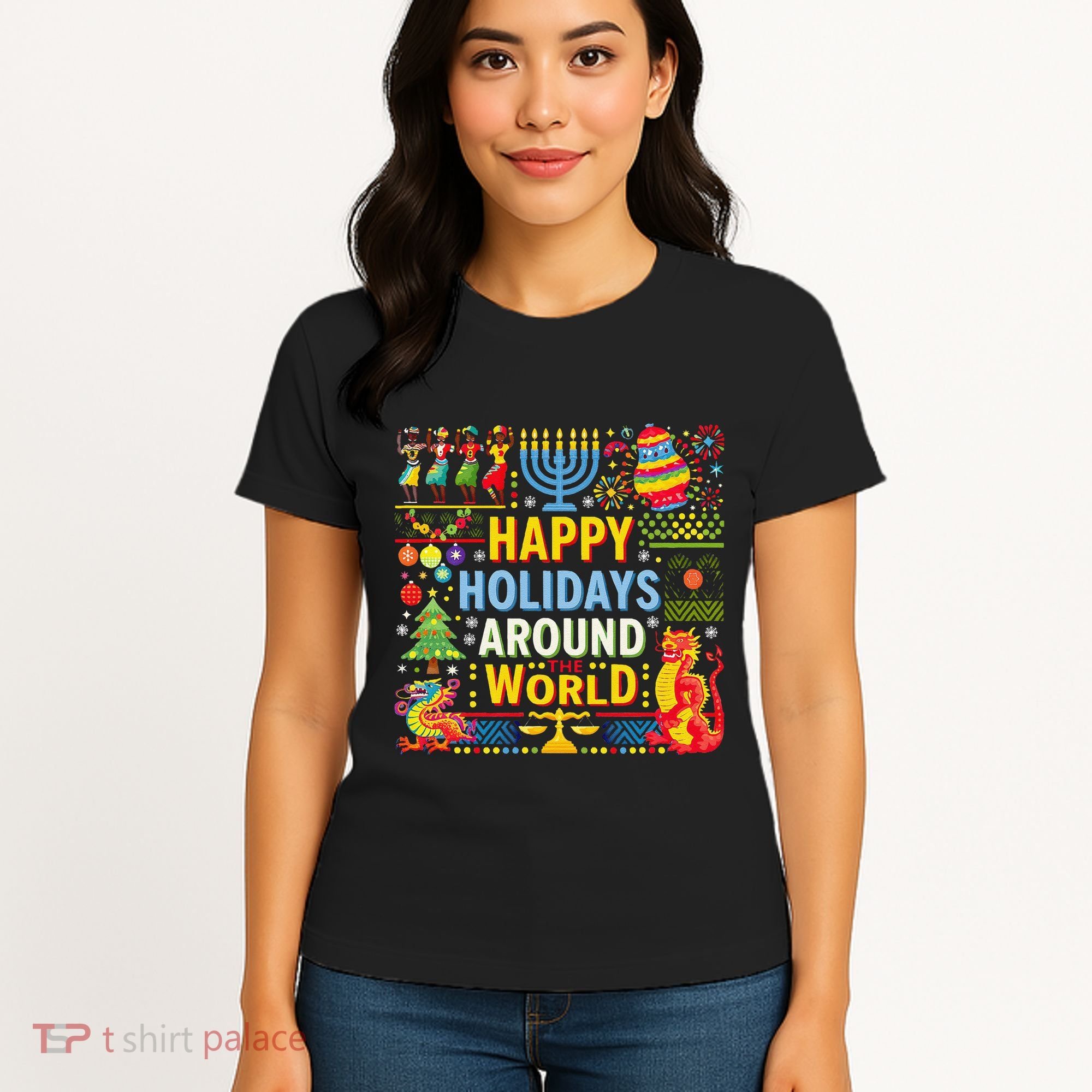 Happy Holidays Around A World Multicultural Celebration Women's T-Shirt