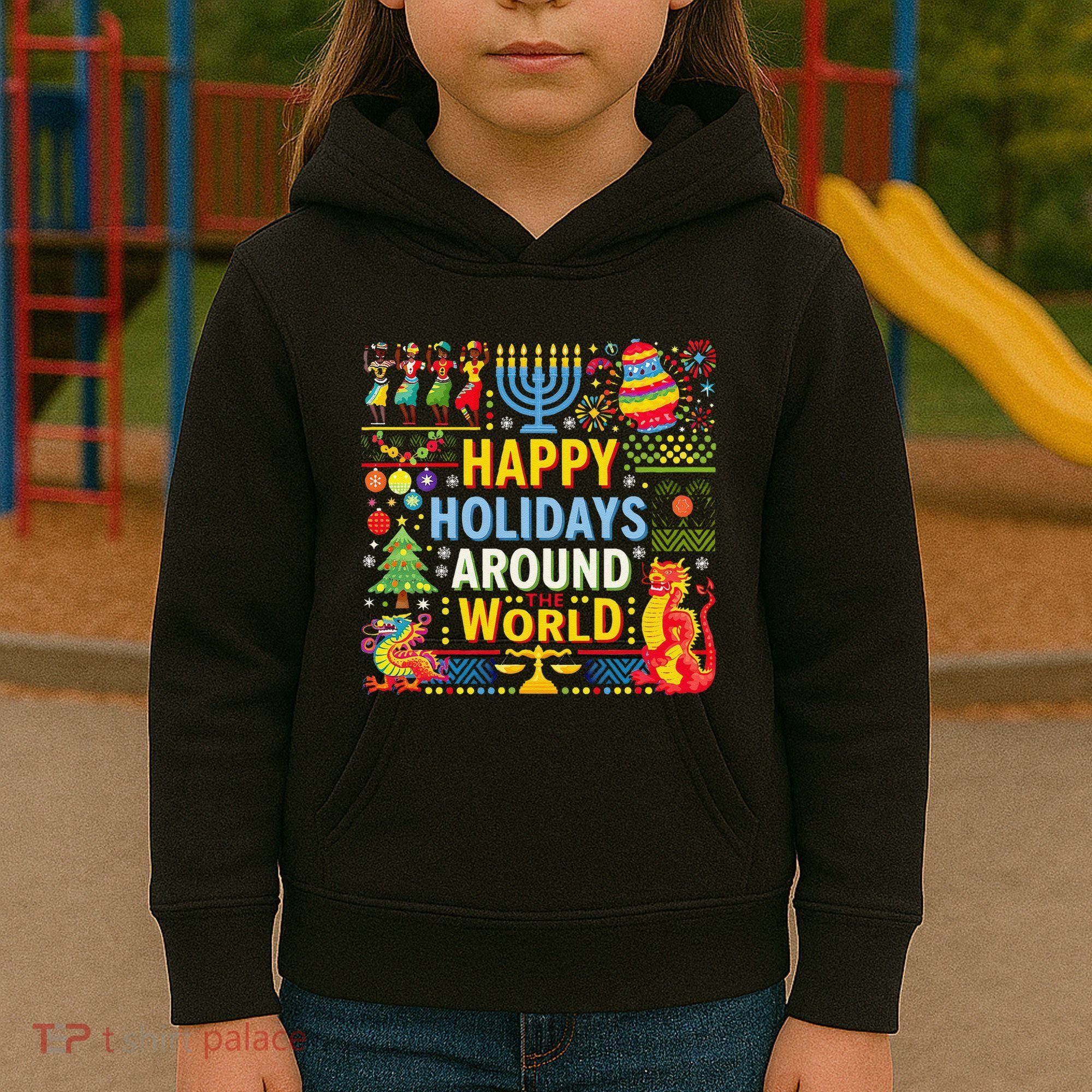 Happy Holidays Around A World Multicultural Celebration Kids Hoodie