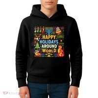Happy Holidays Around A World Multicultural Celebration Kids Hoodie thumb 4