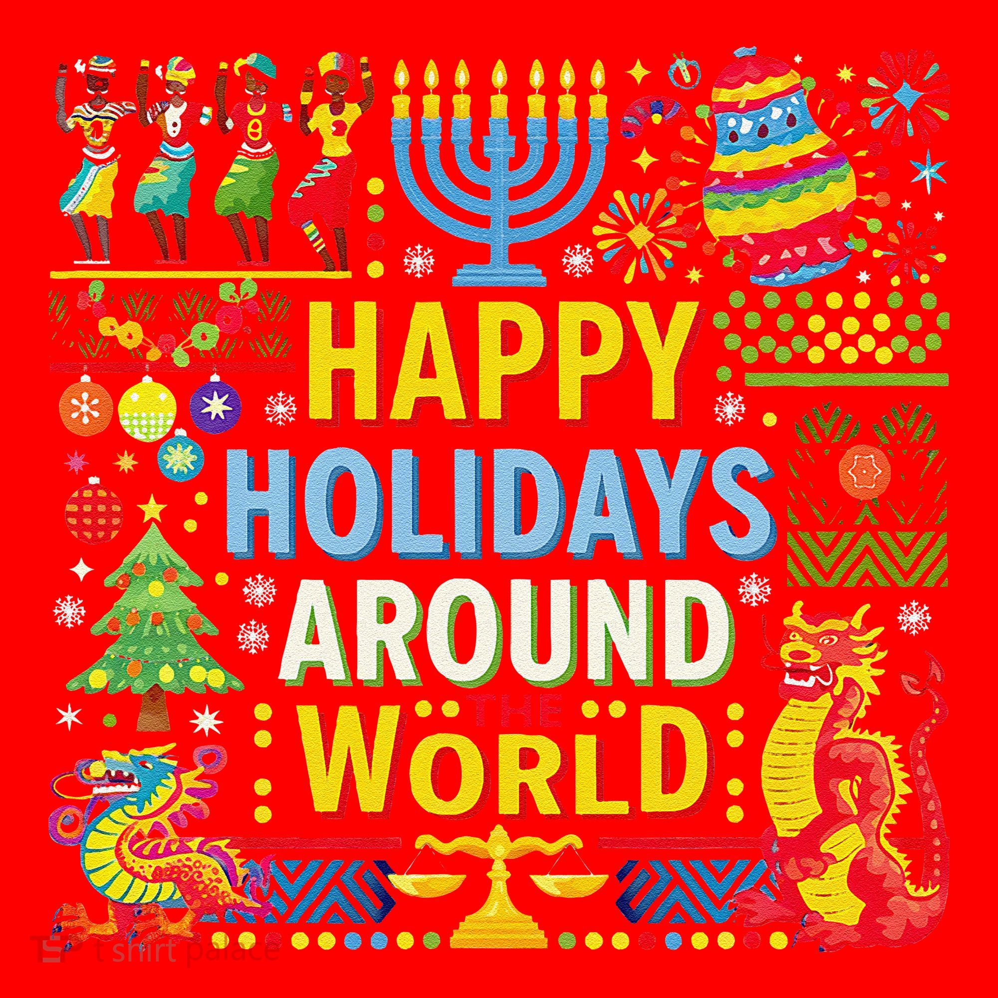 Happy Holidays Around A World Multicultural Celebration Santa Hat