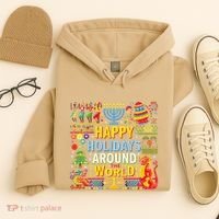 Happy Holidays Around A World Multicultural Celebration Hoodie thumb 4