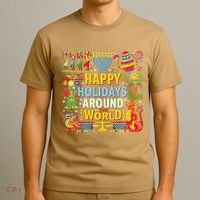 Happy Holidays Around A World Multicultural Celebration T-Shirt thumb 3