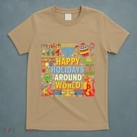 Happy Holidays Around A World Multicultural Celebration T-Shirt thumb 5