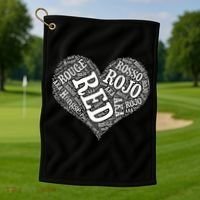 Heart Health Awareness Red In Different Languages  Golf Towel thumb 1