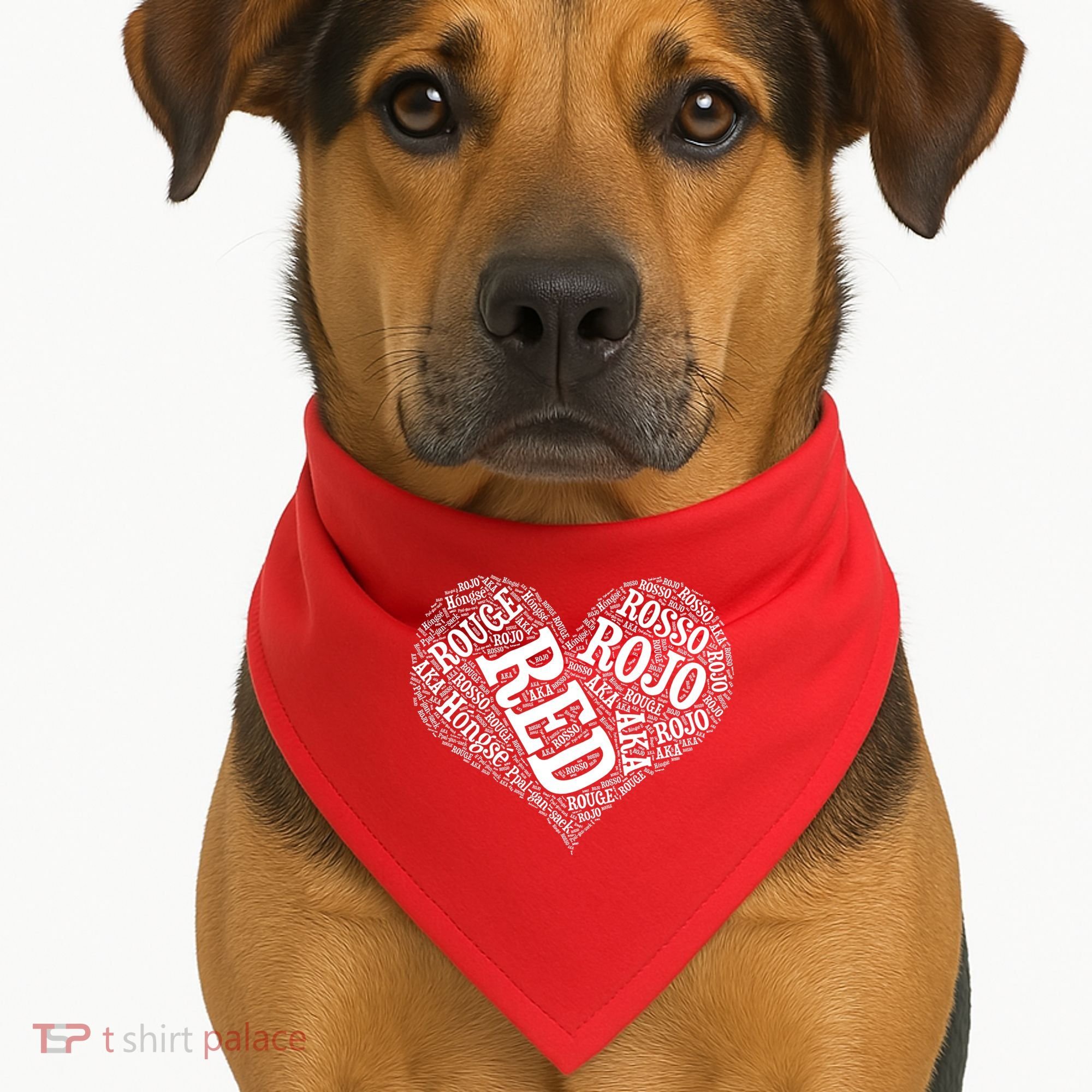 Heart Health Awareness Red In Different Languages  USA-Made Doggie Bandana