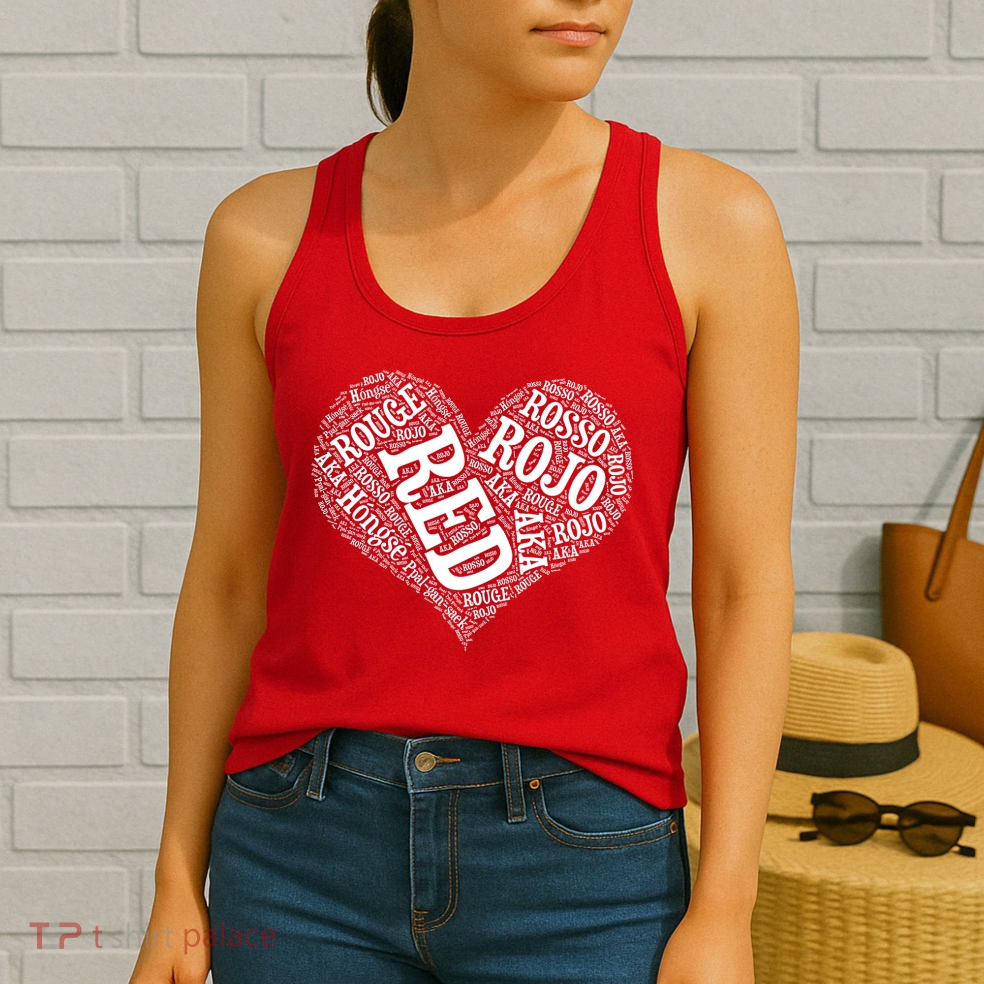 Heart Health Awareness Red In Different Languages  Women's Tank Top