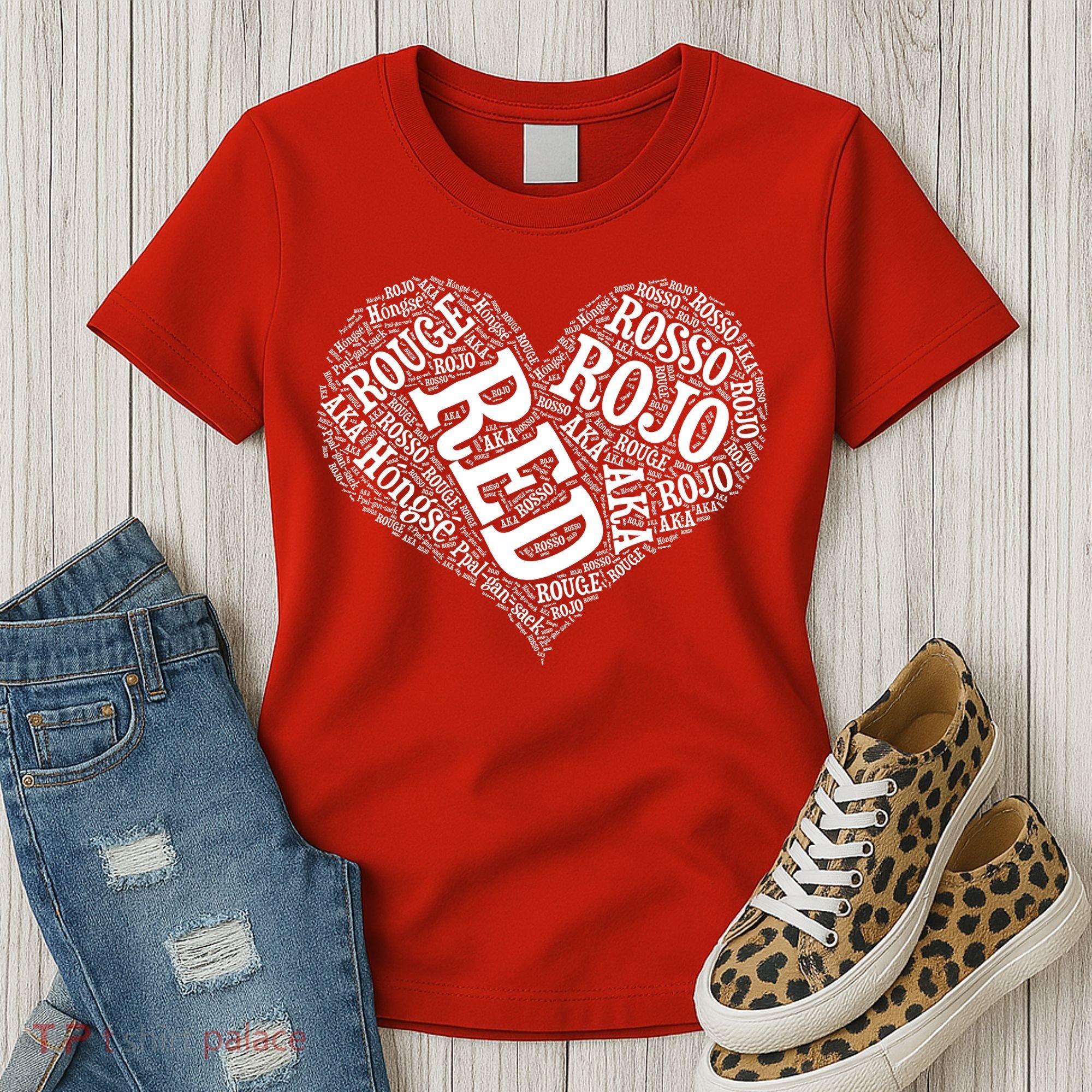 Heart Health Awareness Red In Different Languages  Women's T-Shirt