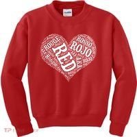 Heart Health Awareness Red In Different Languages  Kids Sweatshirt thumb 0