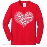 Heart Health Awareness Red In Different Languages  Kids Long Sleeve Shirt thumb 0