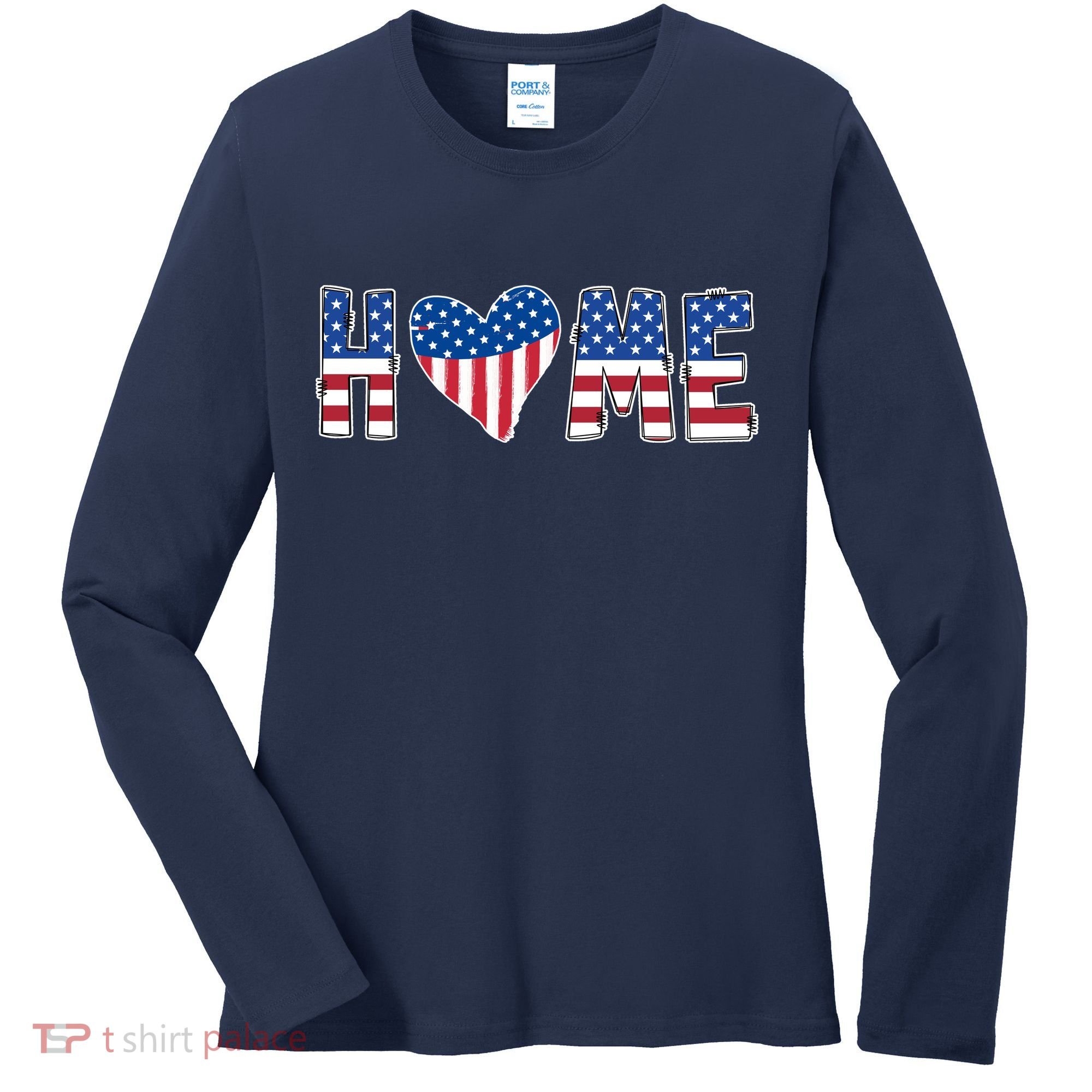 Home Heart American Flag Women's Long Sleeve Shirt