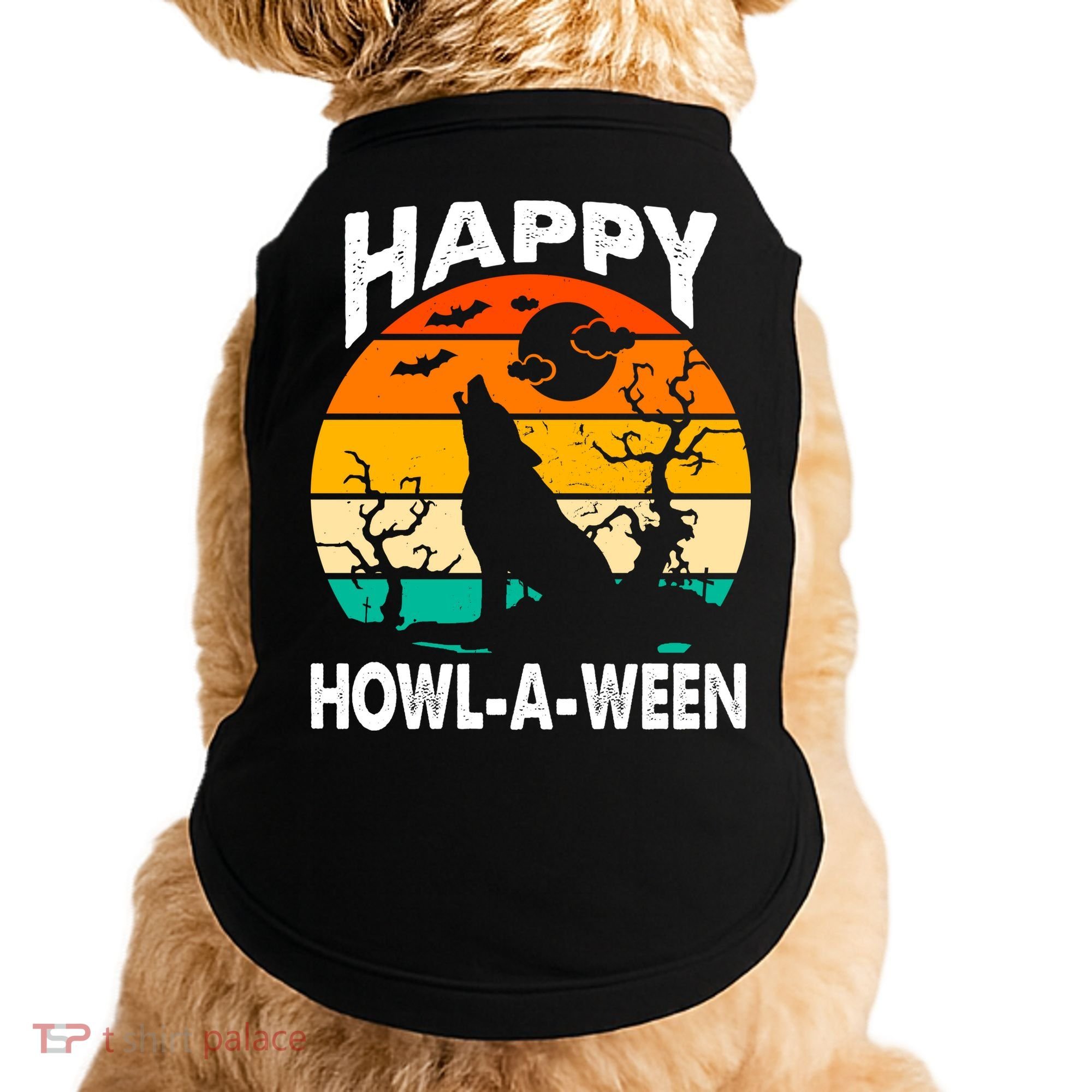 Happy Howl A Ween Halloween Wolf Retro Doggie Tank