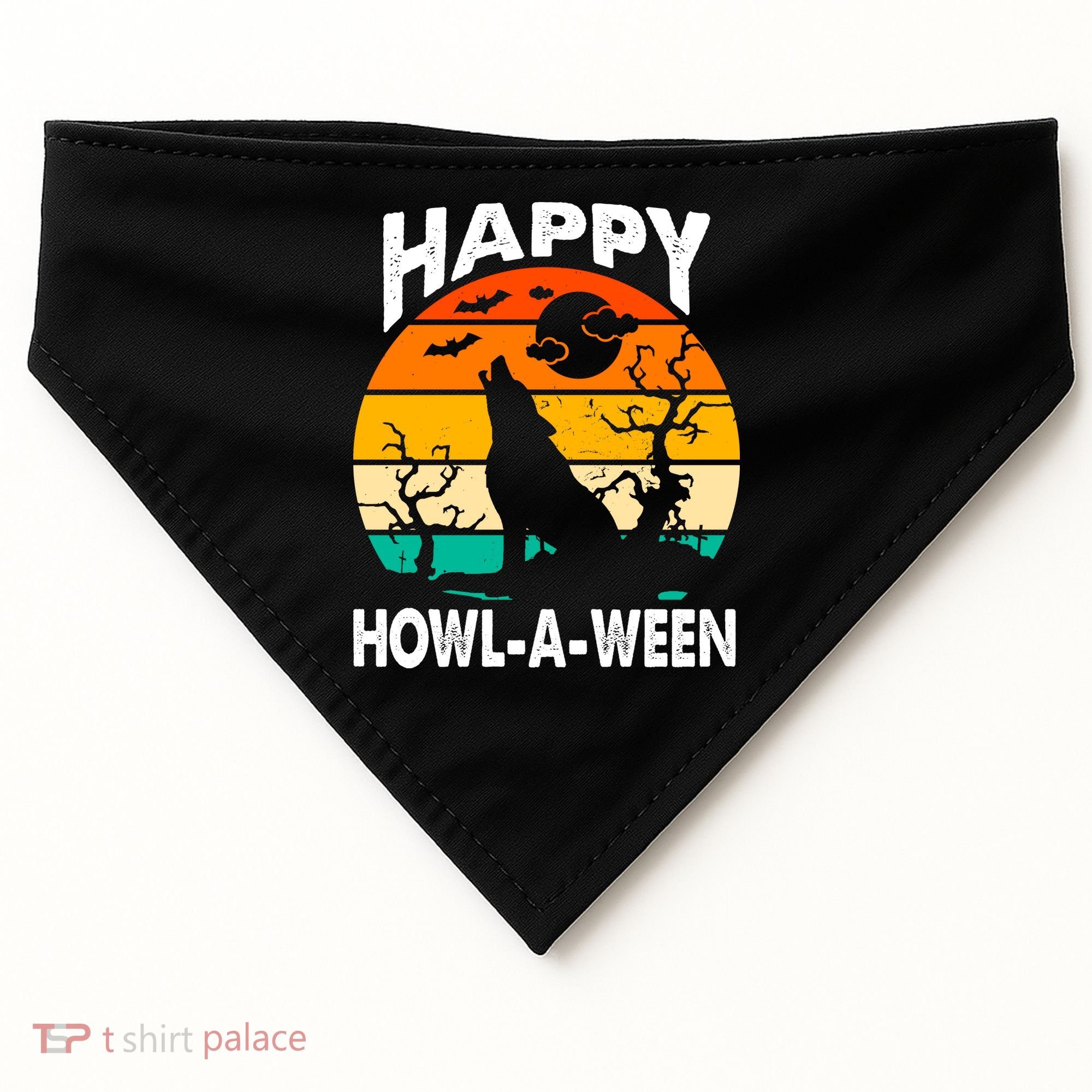 Happy Howl A Ween Halloween Wolf Retro USA-Made Doggie Bandana