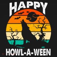 Happy Howl A Ween Halloween Wolf Retro USA-Made Doggie Bandana thumb 2