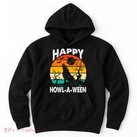 Happy Howl A Ween Halloween Wolf Retro Hoodie thumb 0