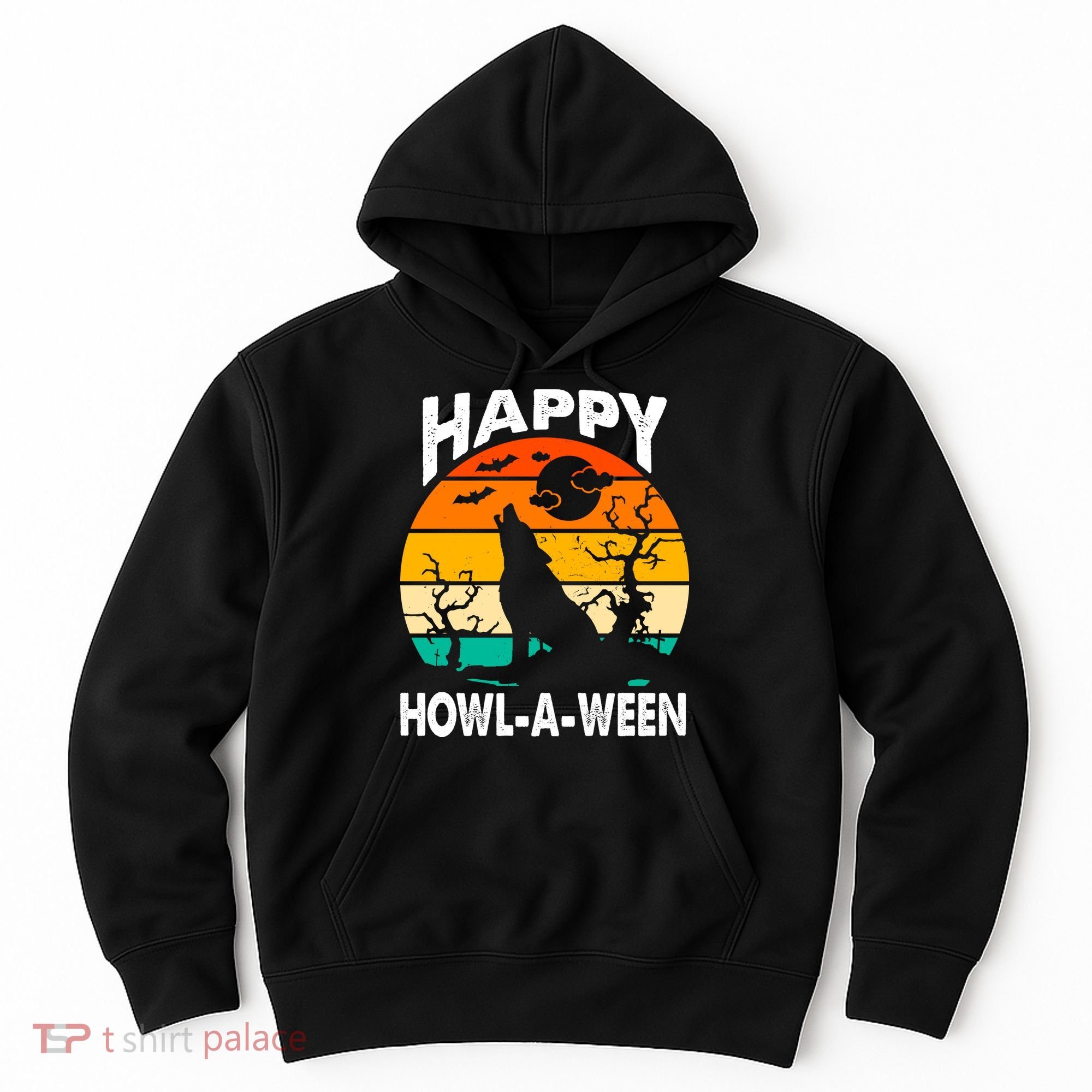 Happy Howl A Ween Halloween Wolf Retro Hoodie