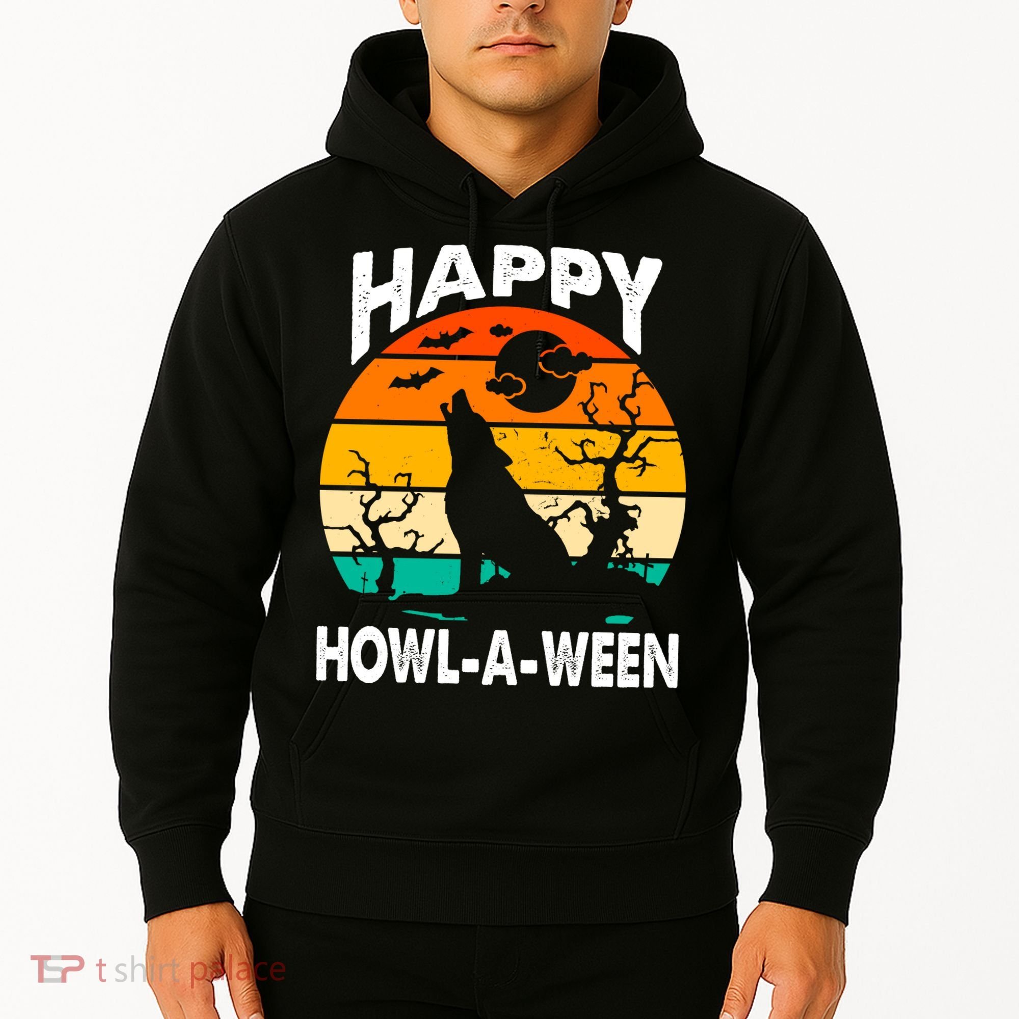 Happy Howl A Ween Halloween Wolf Retro Hoodie