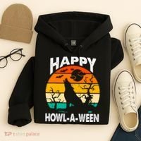 Happy Howl A Ween Halloween Wolf Retro Hoodie thumb 4