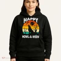 Happy Howl A Ween Halloween Wolf Retro Hoodie thumb 5