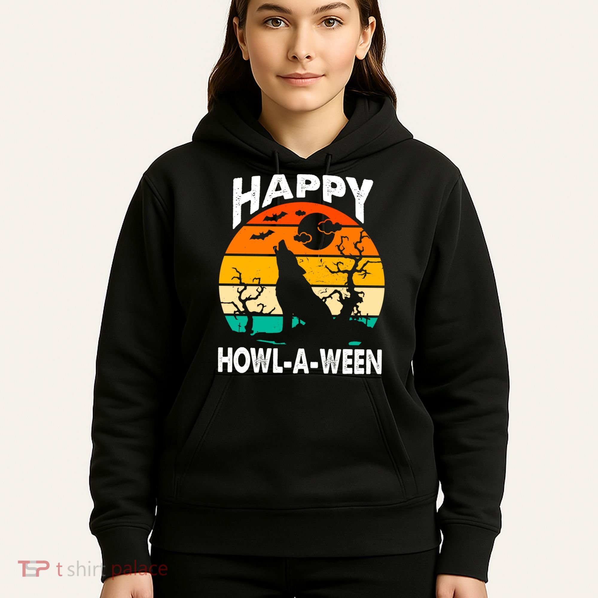 Happy Howl A Ween Halloween Wolf Retro Hoodie