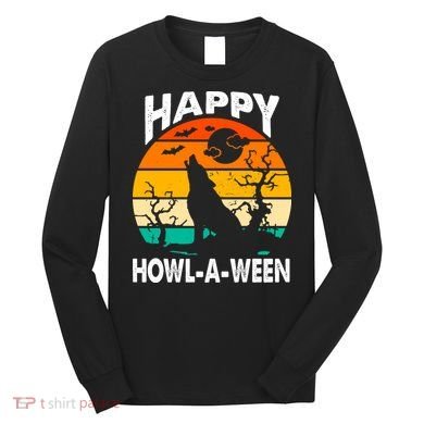 Happy Howl A Ween Halloween Wolf Retro Long Sleeve Shirt