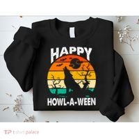 Happy Howl A Ween Halloween Wolf Retro Sweatshirt thumb 2