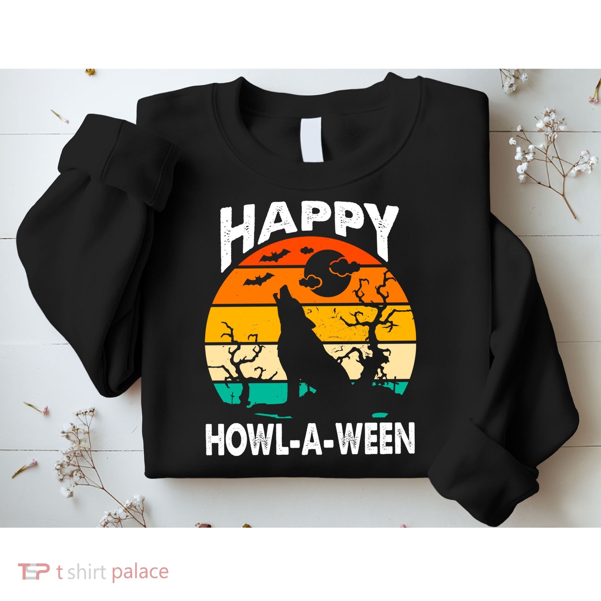 Happy Howl A Ween Halloween Wolf Retro Sweatshirt