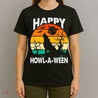 Happy Howl A Ween Halloween Wolf Retro T-Shirt thumb 4