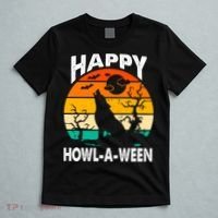 Happy Howl A Ween Halloween Wolf Retro T-Shirt thumb 5