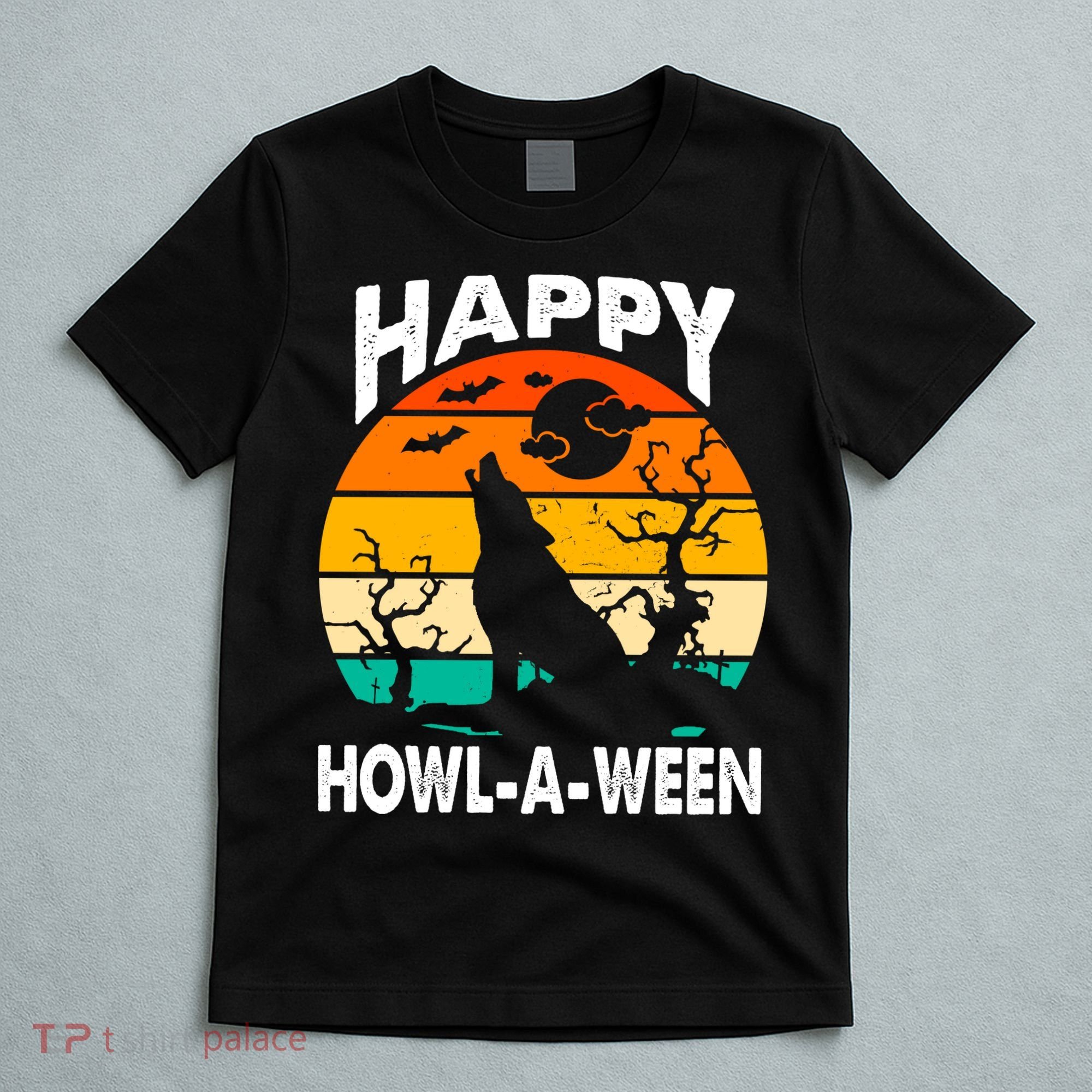 Happy Howl A Ween Halloween Wolf Retro T-Shirt