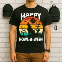 Happy Howl A Ween Halloween Wolf Retro T-Shirt thumb 6