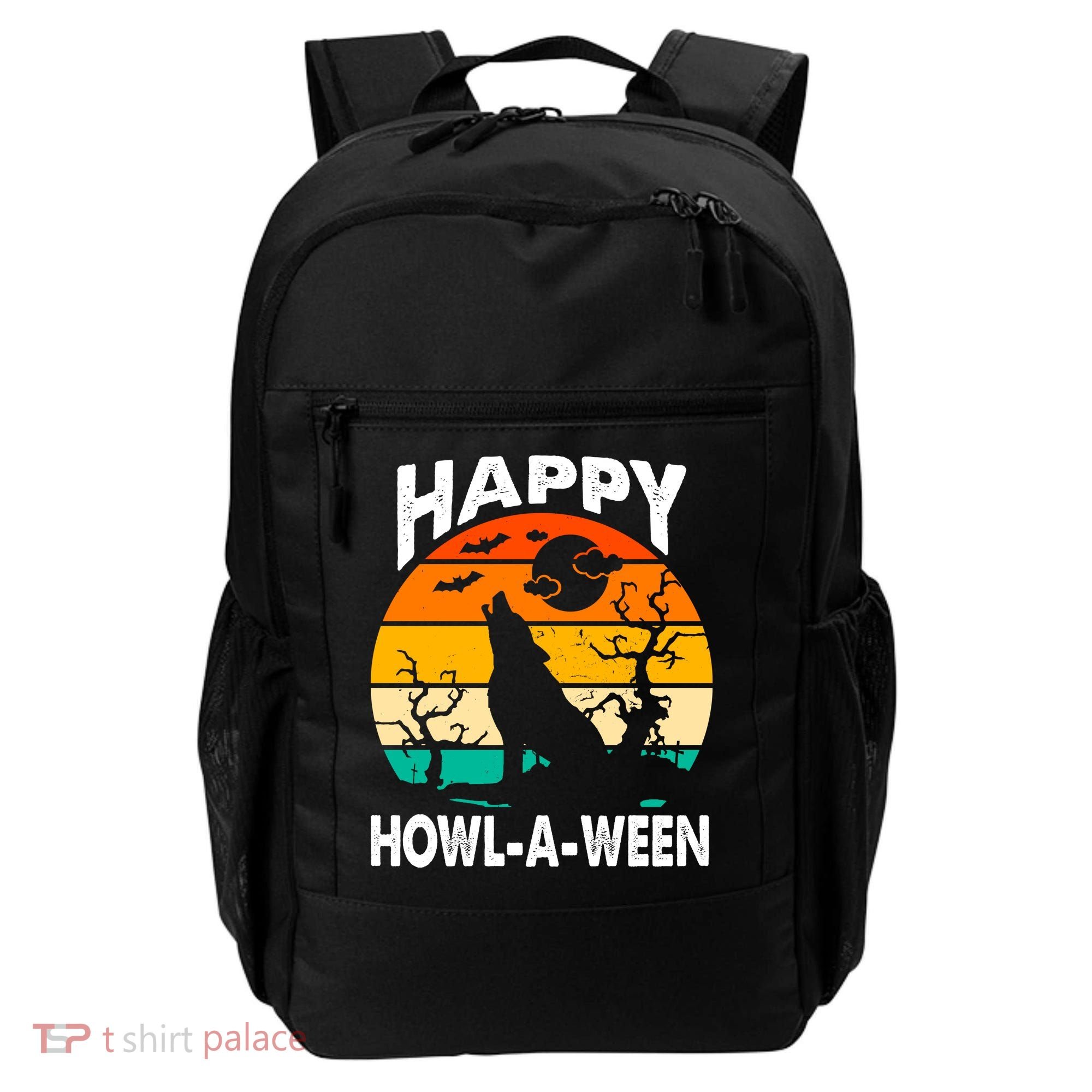 Happy Howl A Ween Halloween Wolf Retro Backpack