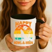 Happy Howl A Ween Halloween Wolf Retro Coffee Mug thumb 3