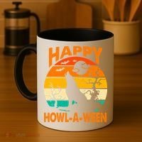 Happy Howl A Ween Halloween Wolf Retro Coffee Mug thumb 4