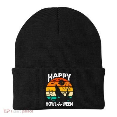 Happy Howl A Ween Halloween Wolf Retro Beanie