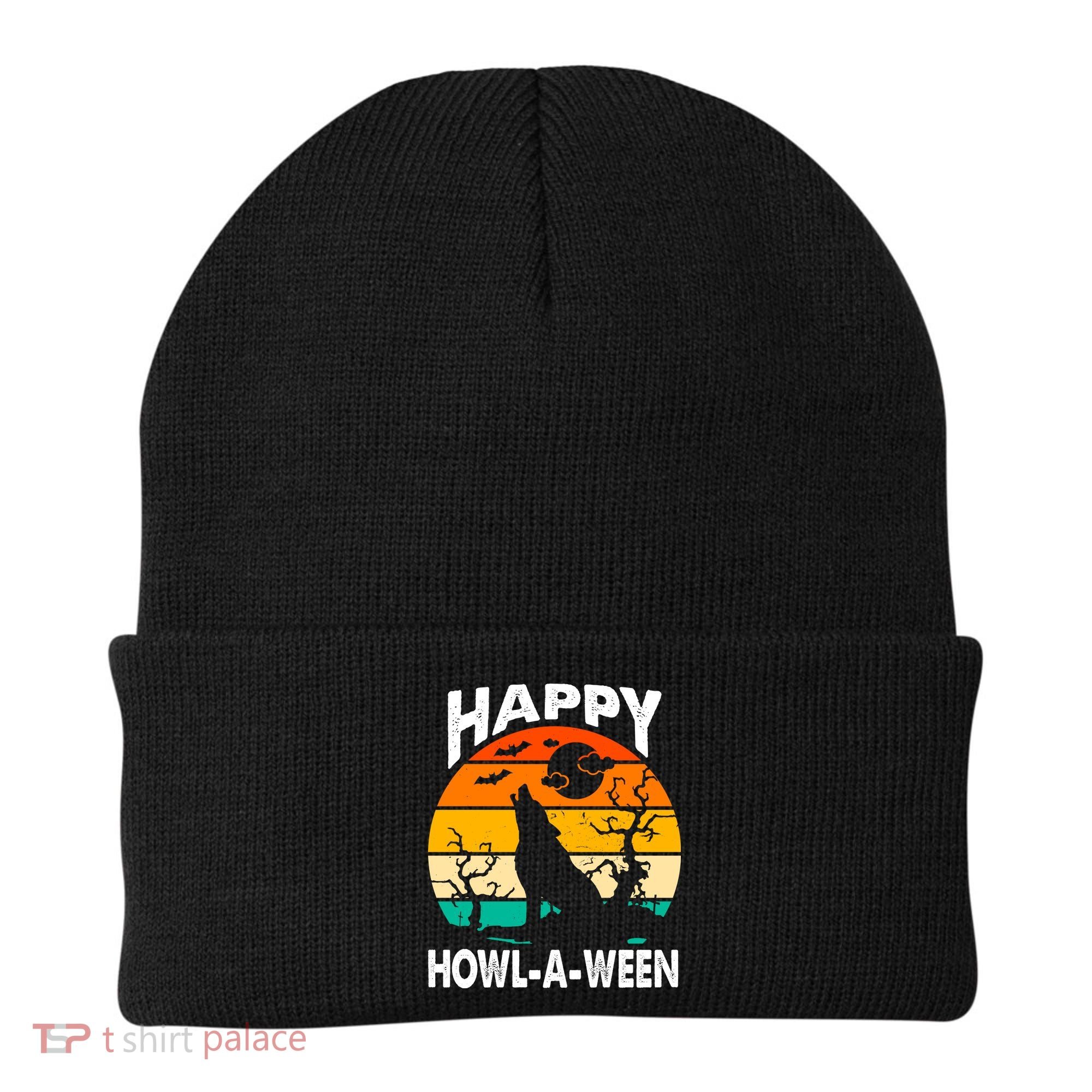 Happy Howl A Ween Halloween Wolf Retro Beanie