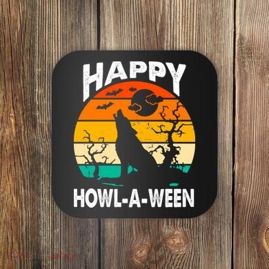 Happy Howl A Ween Halloween Wolf Retro Coaster