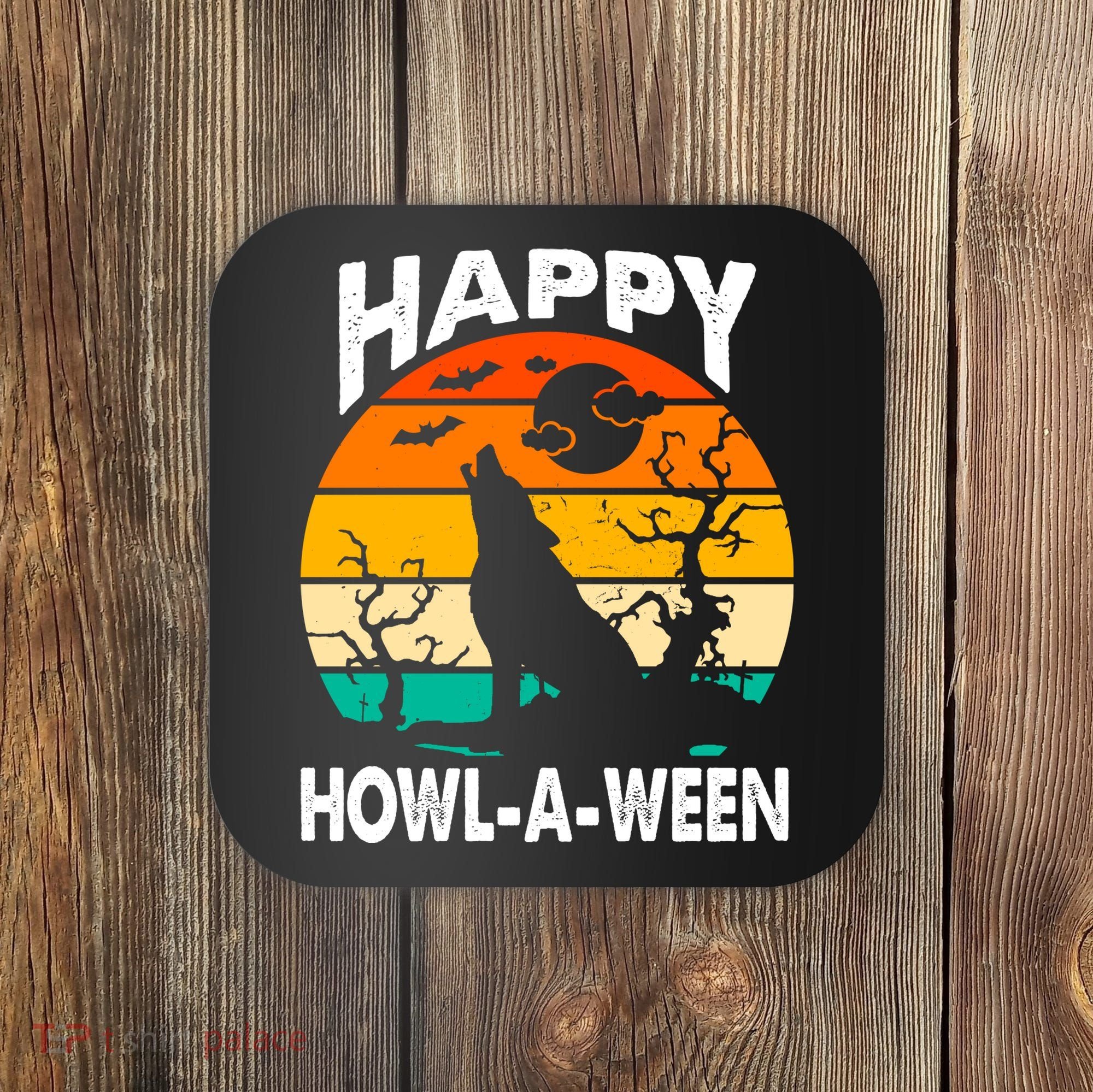 Happy Howl A Ween Halloween Wolf Retro Coaster