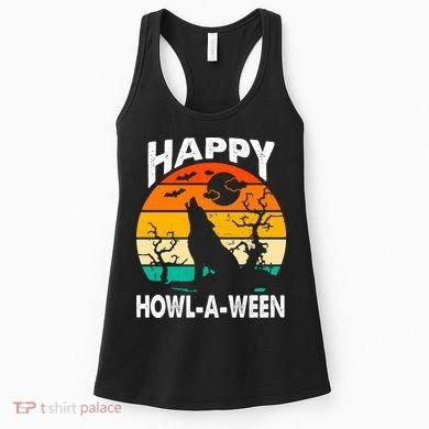 Happy Howl A Ween Halloween Wolf Retro Women's Tank Top