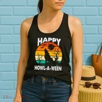 Happy Howl A Ween Halloween Wolf Retro Women's Tank Top thumb 2