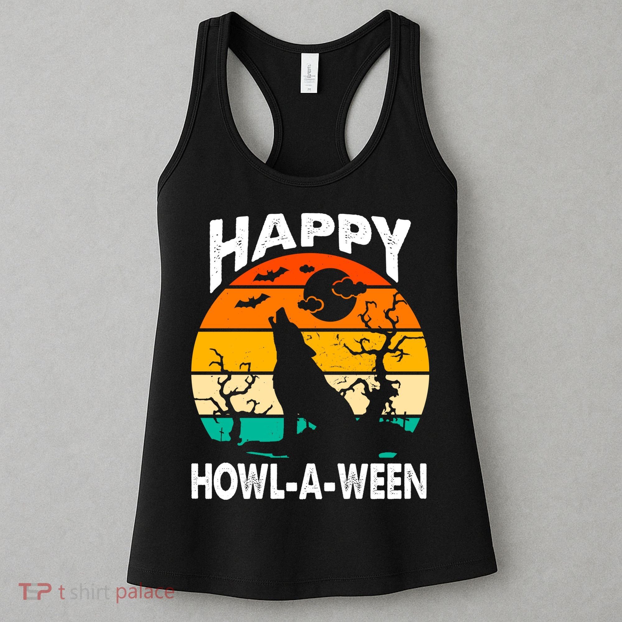Happy Howl A Ween Halloween Wolf Retro Women's Tank Top