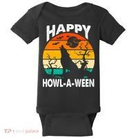 Happy Howl A Ween Halloween Wolf Retro Baby Bodysuit thumb 0