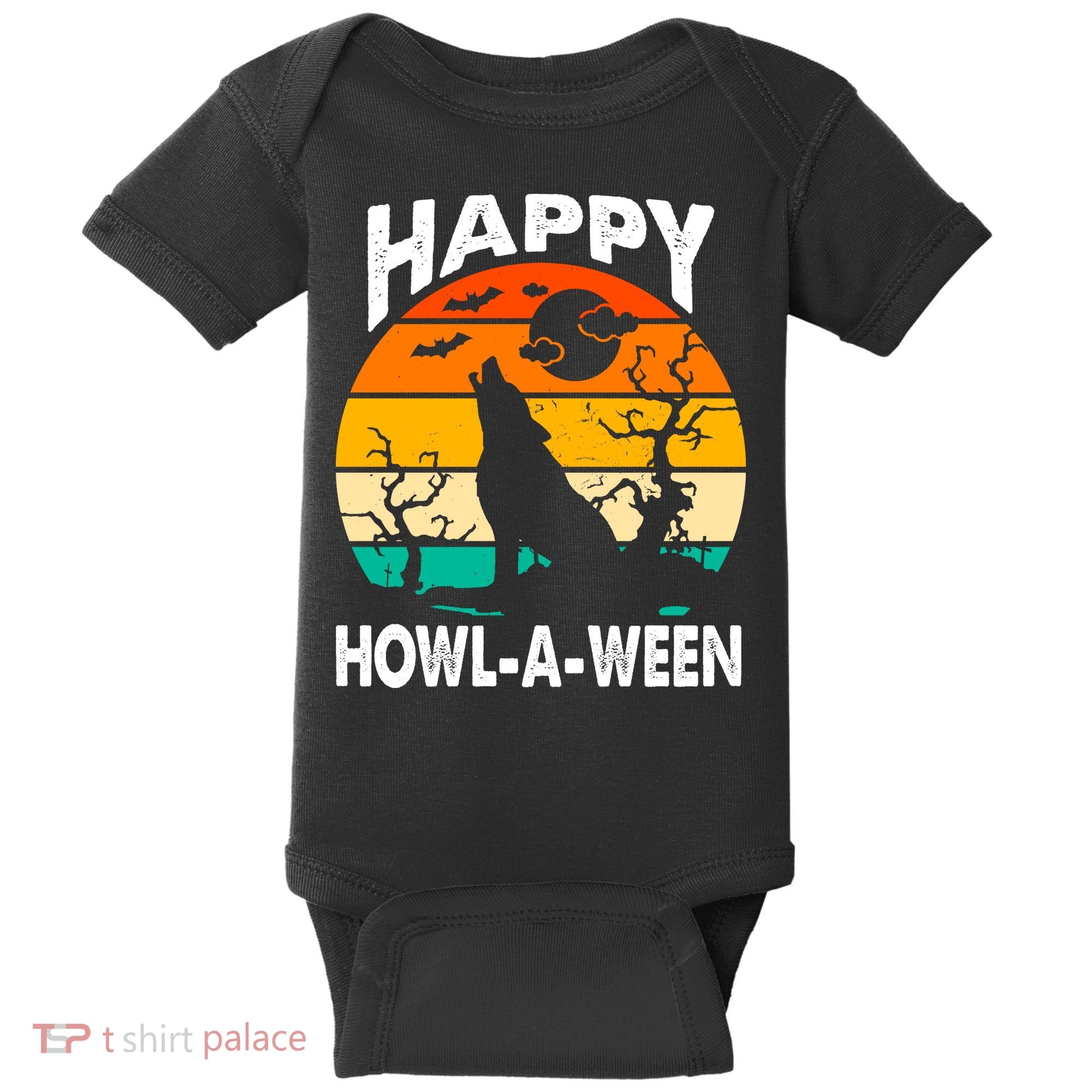 Happy Howl A Ween Halloween Wolf Retro Baby Bodysuit