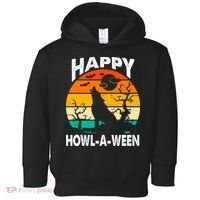 Happy Howl A Ween Halloween Wolf Retro Toddler Hoodie thumb 0