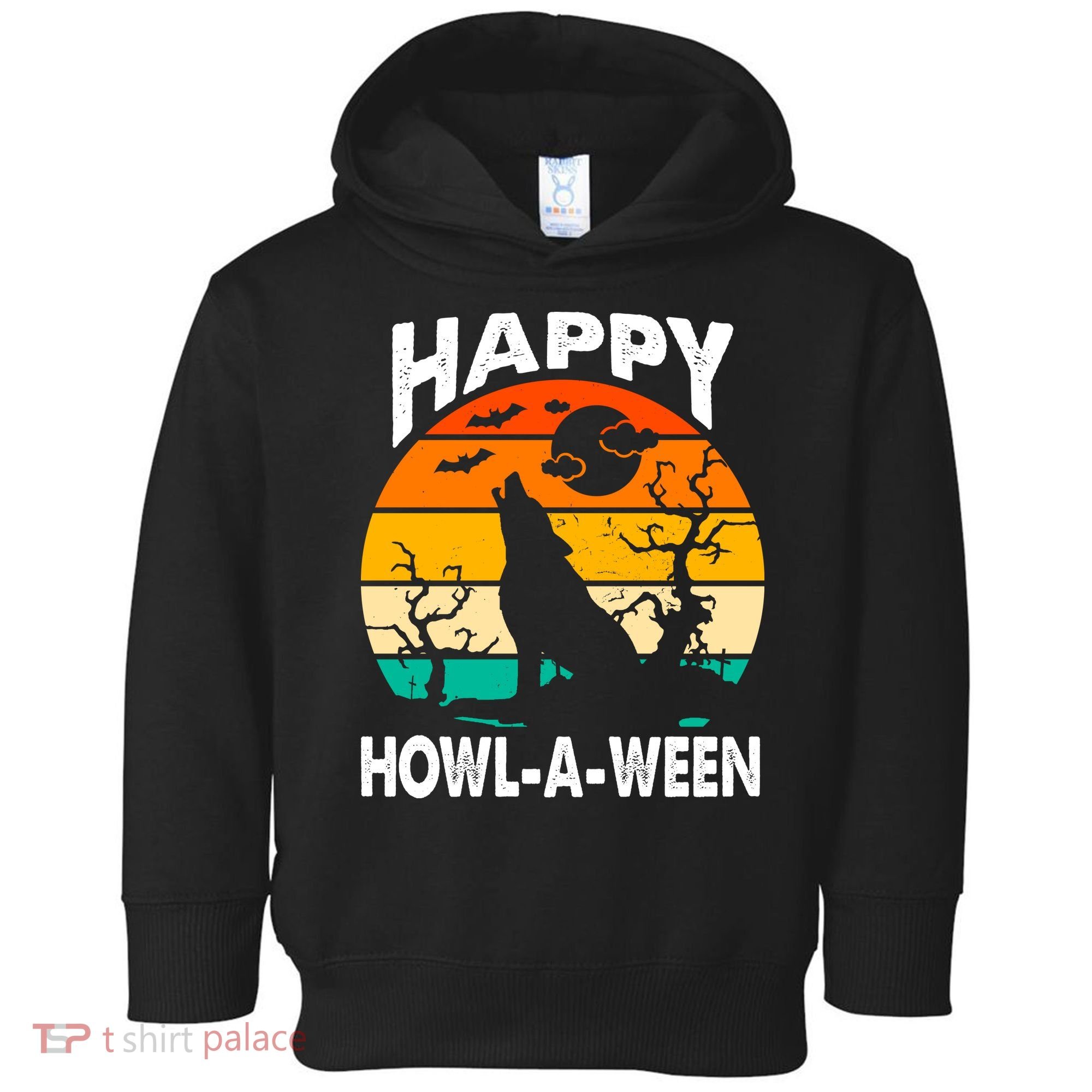Happy Howl A Ween Halloween Wolf Retro Toddler Hoodie